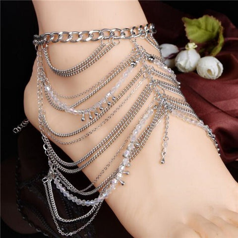 Multi-layer Alloy Chain and Beads Combo High Fashion Women Anklet