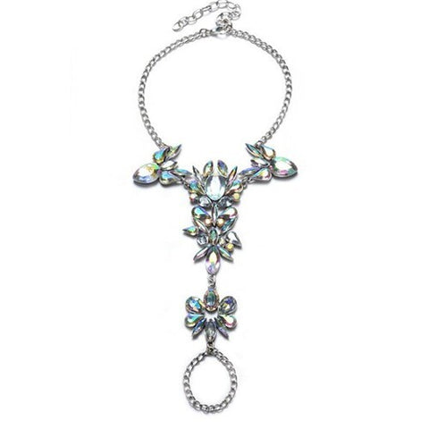 Rhinestone Rabits and Flowers Design Women Fashion Anklet - Luminous White