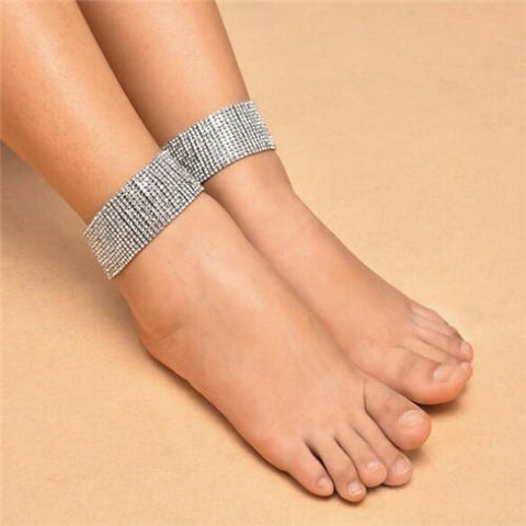 One-piece Rhinestone Embellished Shining Party Fashion Women Anklet - Silver