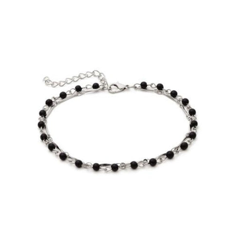 Black Beads Decorated Concise Fashion Women Anklet - Silver