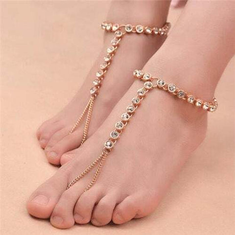 Rhinestone Embellished High Fashion Women Alloy Anklet - Golden