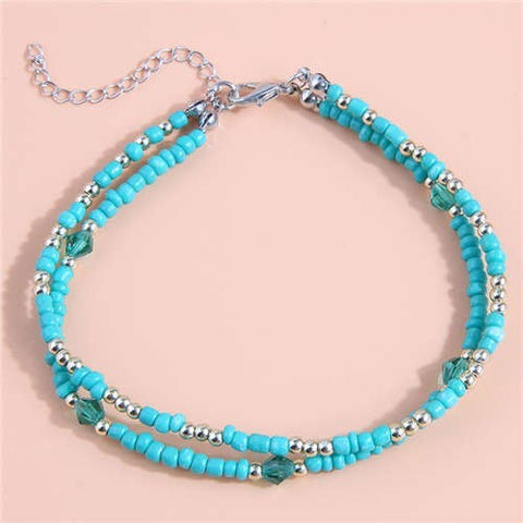 Ethnic Style Blue Beads Two-layers Women Statement Wholesale Anklet