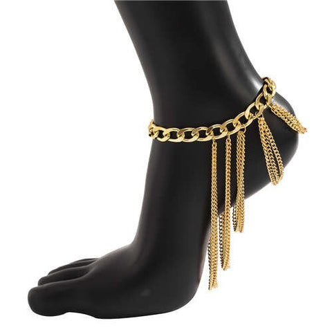 Multilayer Tassel Hip-hop Exaggerated Statement Women Alloy Chain Wholesale Anklet - Golden