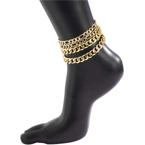 Punk Style Alloy Chain Fashion Design Four-layers Women Anklet - Golden