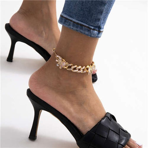 Bling Rhinestone Inserted Butterflies U.S. Fashion Women Wholesale Anklet - Golden