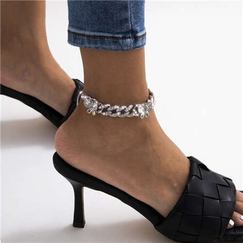 Bling Rhinestone Inserted Butterflies U.S. Fashion Women Wholesale Anklet - Silver