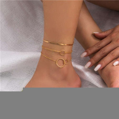 Big and Small Circles Design Three-layers Alloy Women Wholesale Anklet - Golden