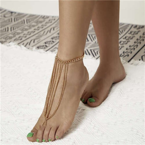 Alloy Chain Link Design Vintage Beach Women Wholesale Anklet - Golden