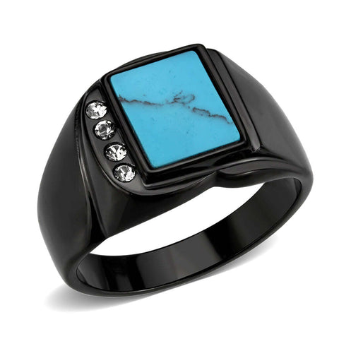 TK3755 IP Black Stainless Steel Ring with Synthetic in Sea Blue