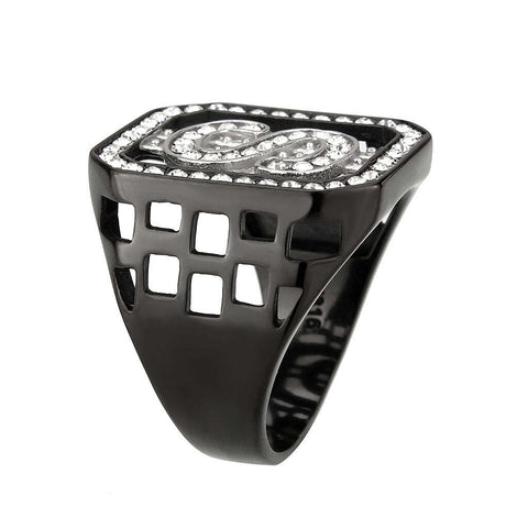 TK3758 - Two Tone IP Black (Ion Plating) Stainless Steel Ring with Top Grade Crystal in Clear