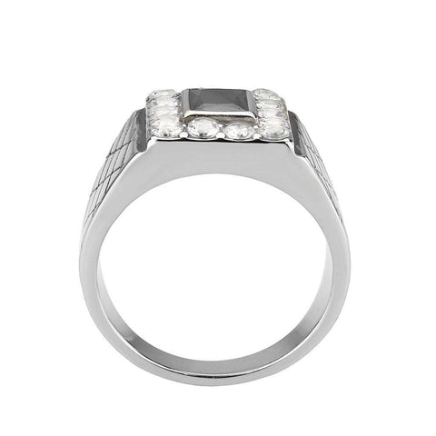 TK3761 - High polished (no plating) Stainless Steel Ring with AAA Grade CZ in Jet