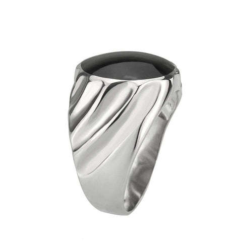 TK3768 - High polished (no plating) Stainless Steel Ring with Epoxy in Jet