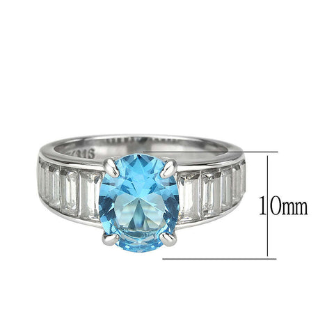 TK3779 - High polished (no plating) Stainless Steel Ring with Synthetic in SeaBlue