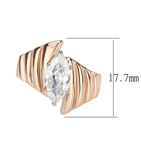 TK3787 - IP Rose Gold(Ion Plating) Stainless Steel Ring with AAA Grade CZ in Clear