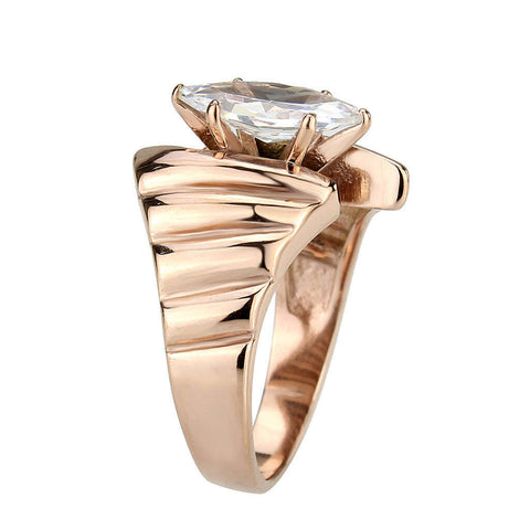 TK3787 - IP Rose Gold(Ion Plating) Stainless Steel Ring with AAA Grade CZ in Clear